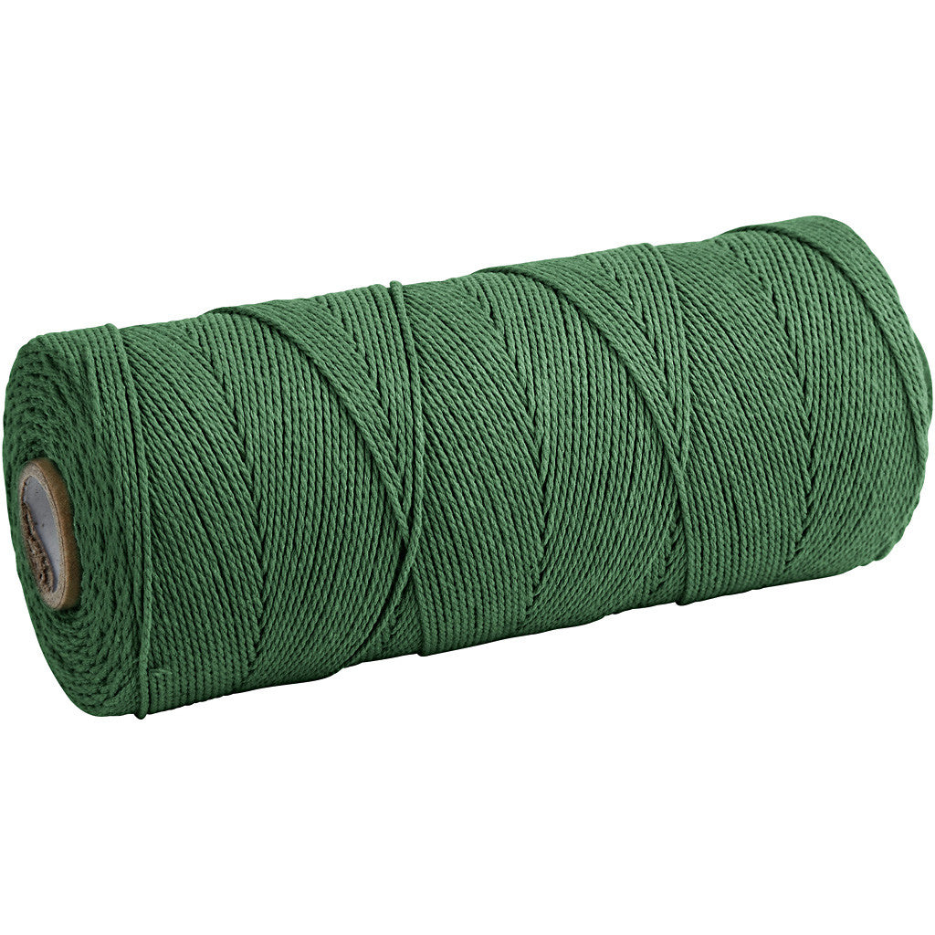 Macramé cord, L: 315 M, thickness 1 mm, Thin quality 12/12, green, 220 g/ 1 ball [HOB-41516]
