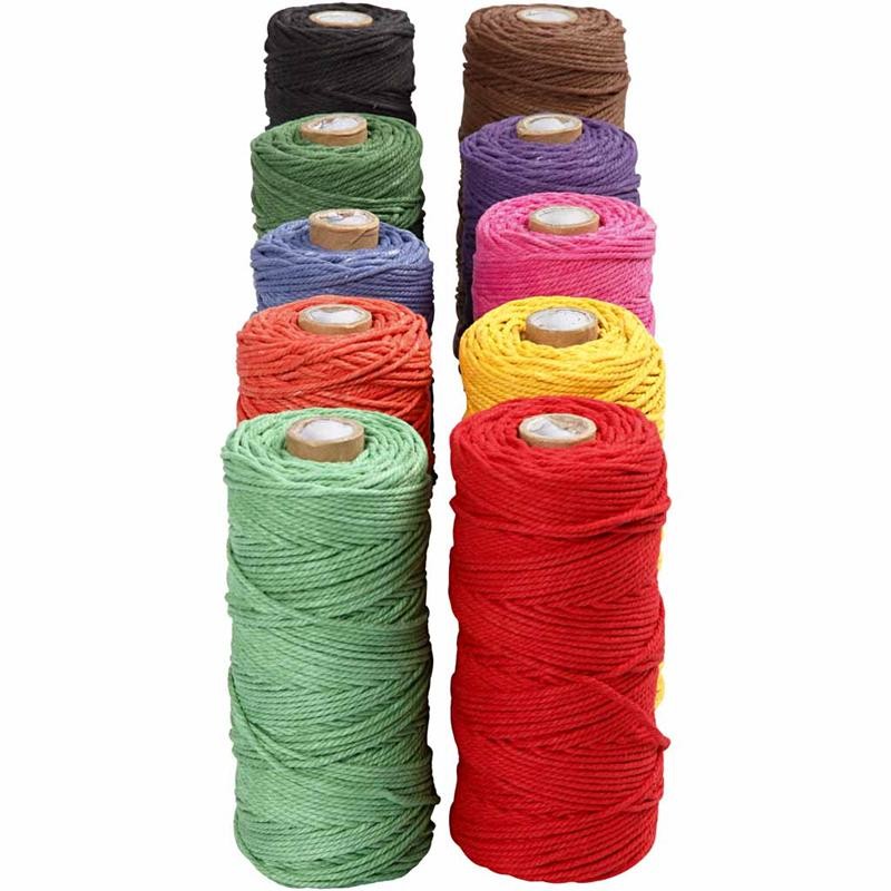 Macramé cord, L: 315 M, thickness 1 mm, Thin quality 12/12, bold colours, 10x220 g/ 1 pack [HOB-41525]