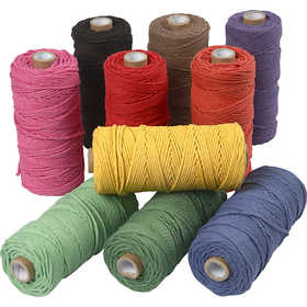 Macramé cord, L: 100 M, thickness 2 mm, Thick quality 12/36, bold colours, 10x225 g/ 1 pack [HOB-41555]