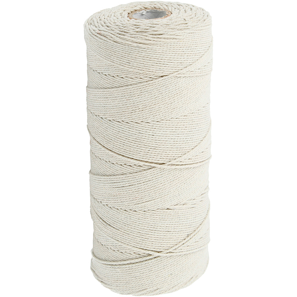 Macramé cord, L: 315 M, thickness 1 mm, Thin quality 12/12, light natural, 220 g/ 1 ball