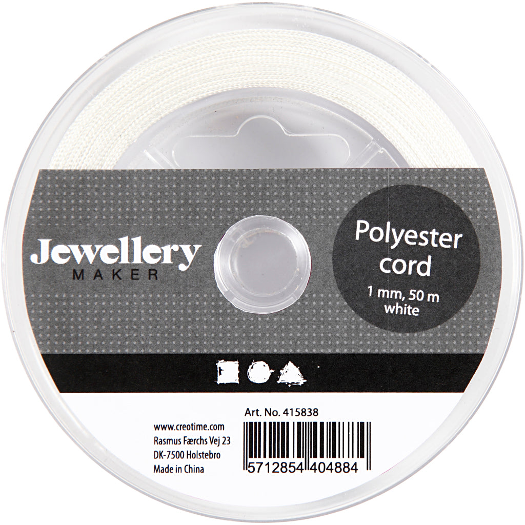 Polyester cord, thickness 1 mm, white, 50 m/ 1 roll [HOB-415838]