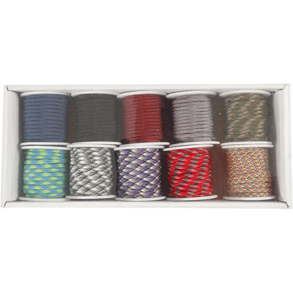 Polyester Cord, W: 5 mm, assorted colours, 10x10 m/ 1 pack [HOB-41652]