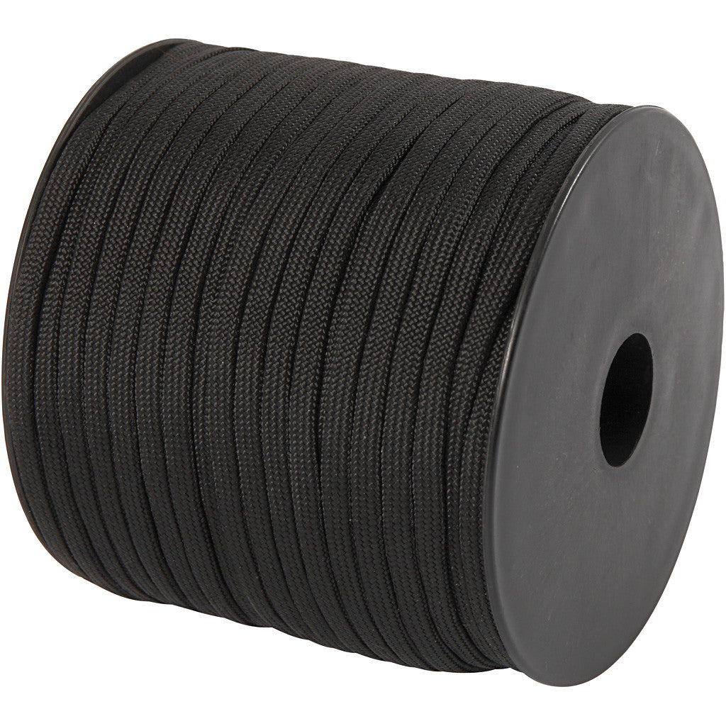 Polyester Cord, W: 5 mm, black, 50 m/ 1 roll [HOB-41653]