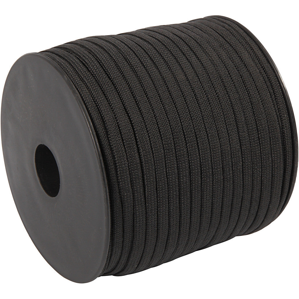 Polyester Cord, W: 5 mm, black, 50 m/ 1 roll [HOB-41653]