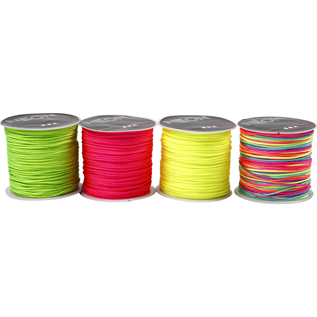 Polyester Cord, thickness 1 mm, neon green, neon pink, neon yellow, neonmix, 8x28 m/ 1 pack [HOB-41724]