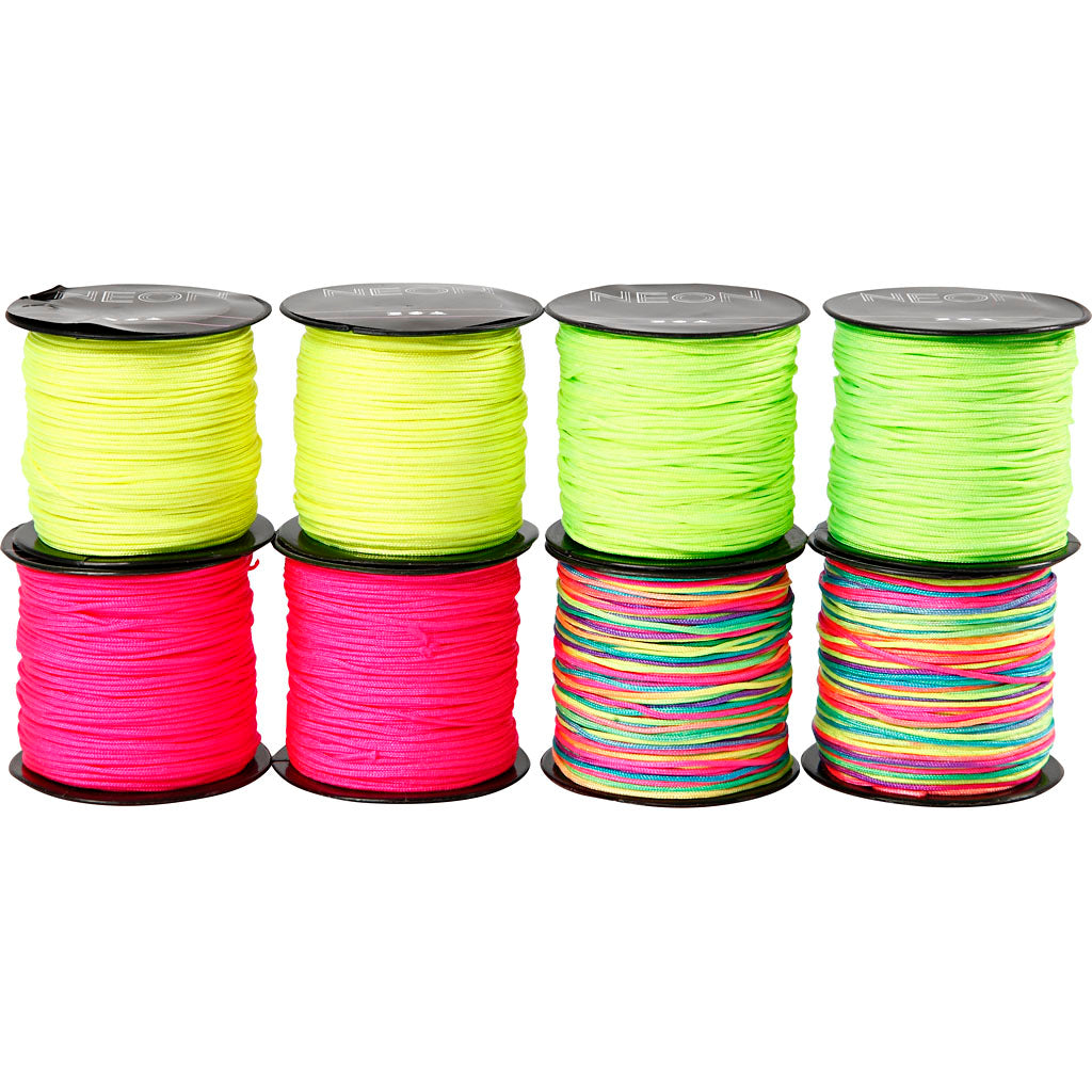 Polyester Cord, thickness 1 mm, neon green, neon pink, neon yellow, neonmix, 8x28 m