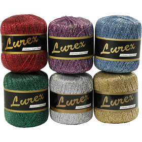 Lurex Yarn, L: 160 M, assorted colours, 6x25 g/ 1 pack [HOB-42147]