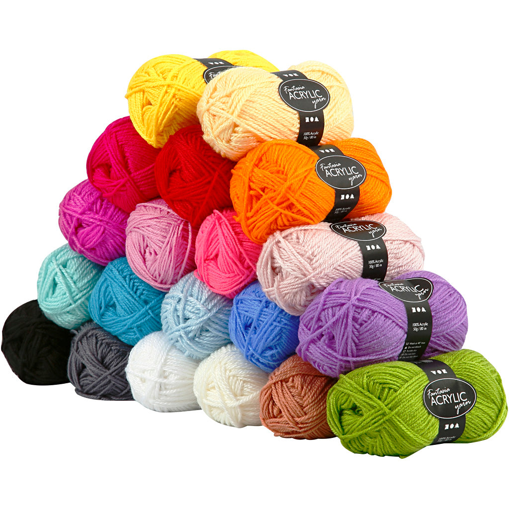 Fantasia Acrylic Yarn, L: 80 M, assorted colours, 20x50 g