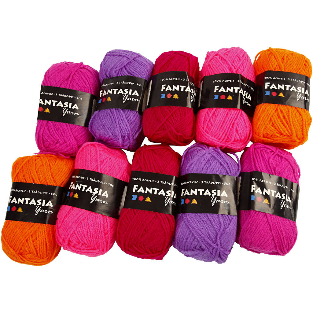 Fantasia Acrylic Yarn, L: 80 M, assorted colours, 10x50 g/ 1 pack [HOB-42184]