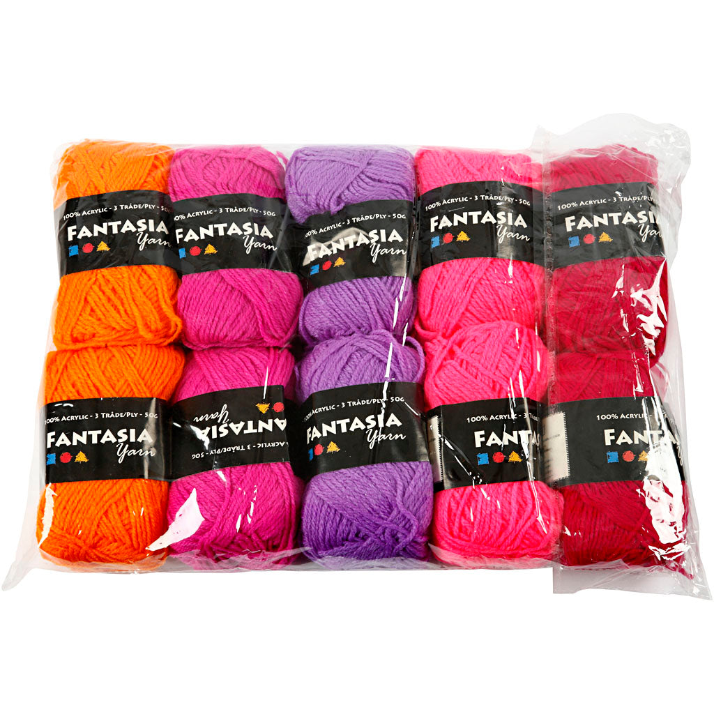 Fantasia Acrylic Yarn, L: 80 M, assorted colours, 10x50 g/ 1 pack [HOB-42184]