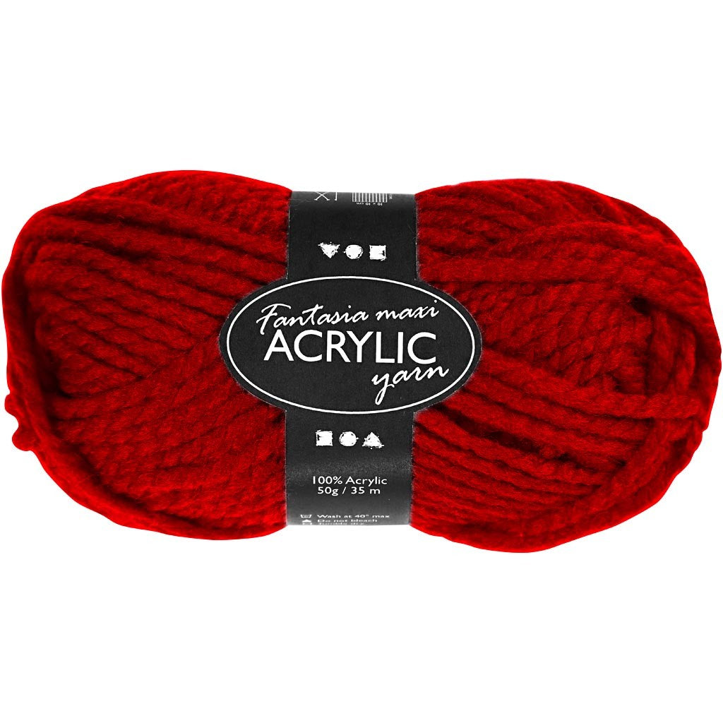Fantasia Acrylic Yarn, L: 35 M, Maxi, red, 50 g/ 1 ball [HOB-421866]
