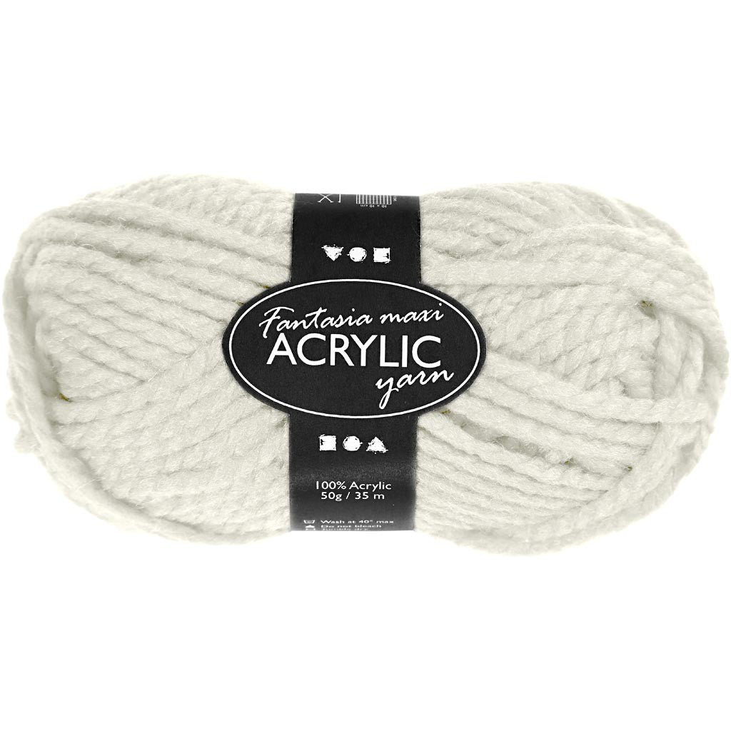 Fantasia Acrylic Yarn, L: 35 M, Maxi, off-white, 50 g/ 1 ball [HOB-421875]