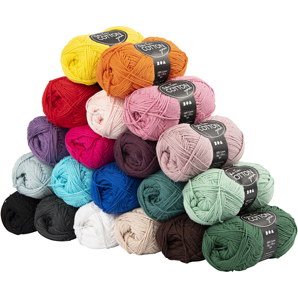 Cotton Yarn, no. 8/4, L: 170 M, Content may vary , assorted colours, 20x50 g/ 1 pack [HOB-43101]