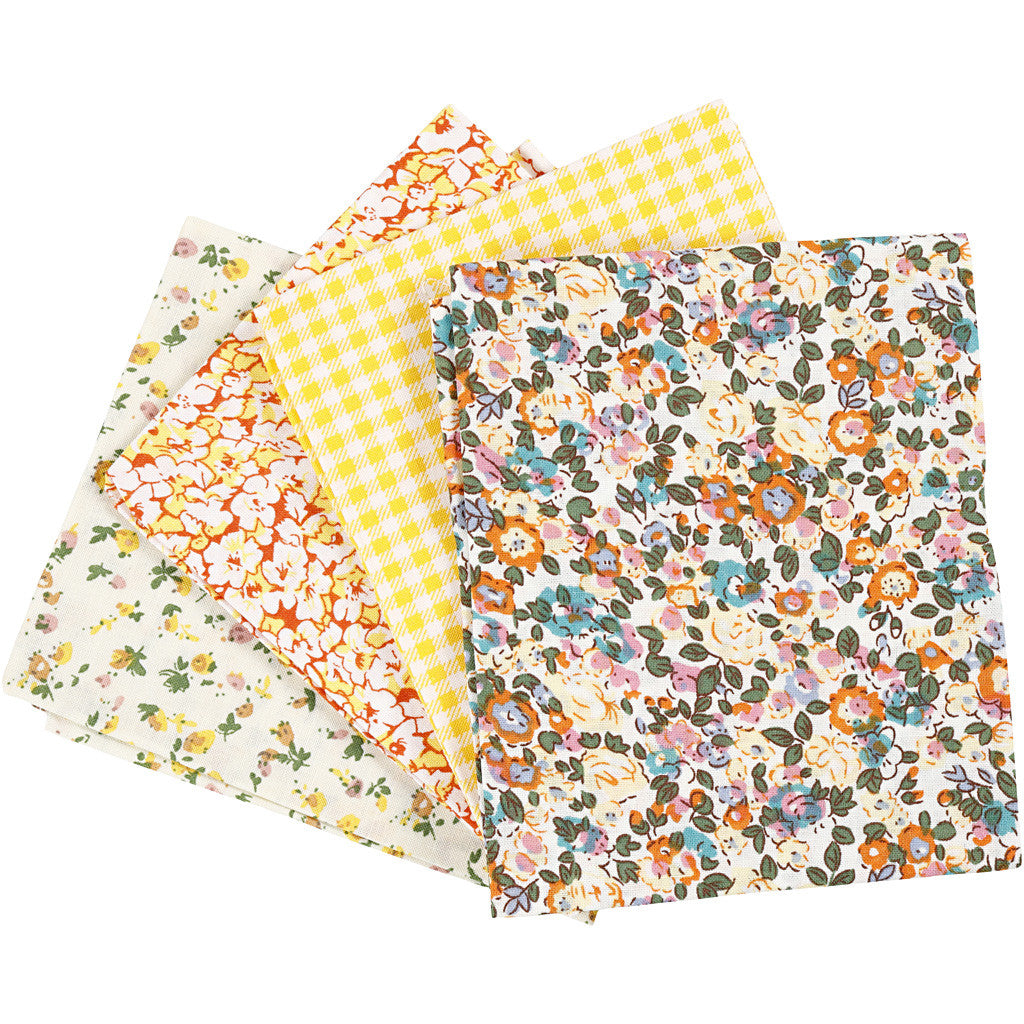 Patchwork Fabric, size 45x55 cm, 100 g, yellow, 4 pc/ 1 bundle [HOB-441830]