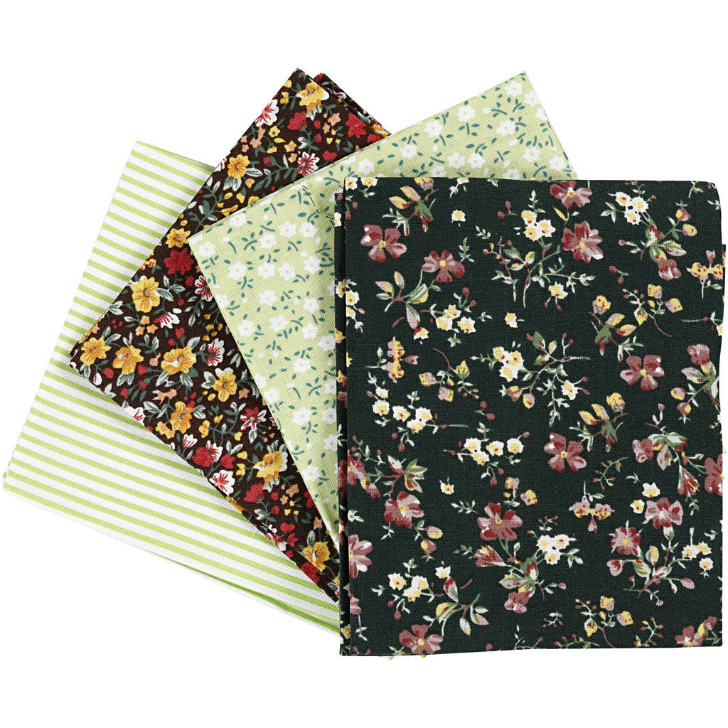 Patchwork Fabric, size 45x55 cm, 100 g, green, 4 pc/ 1 bundle [HOB-441831]