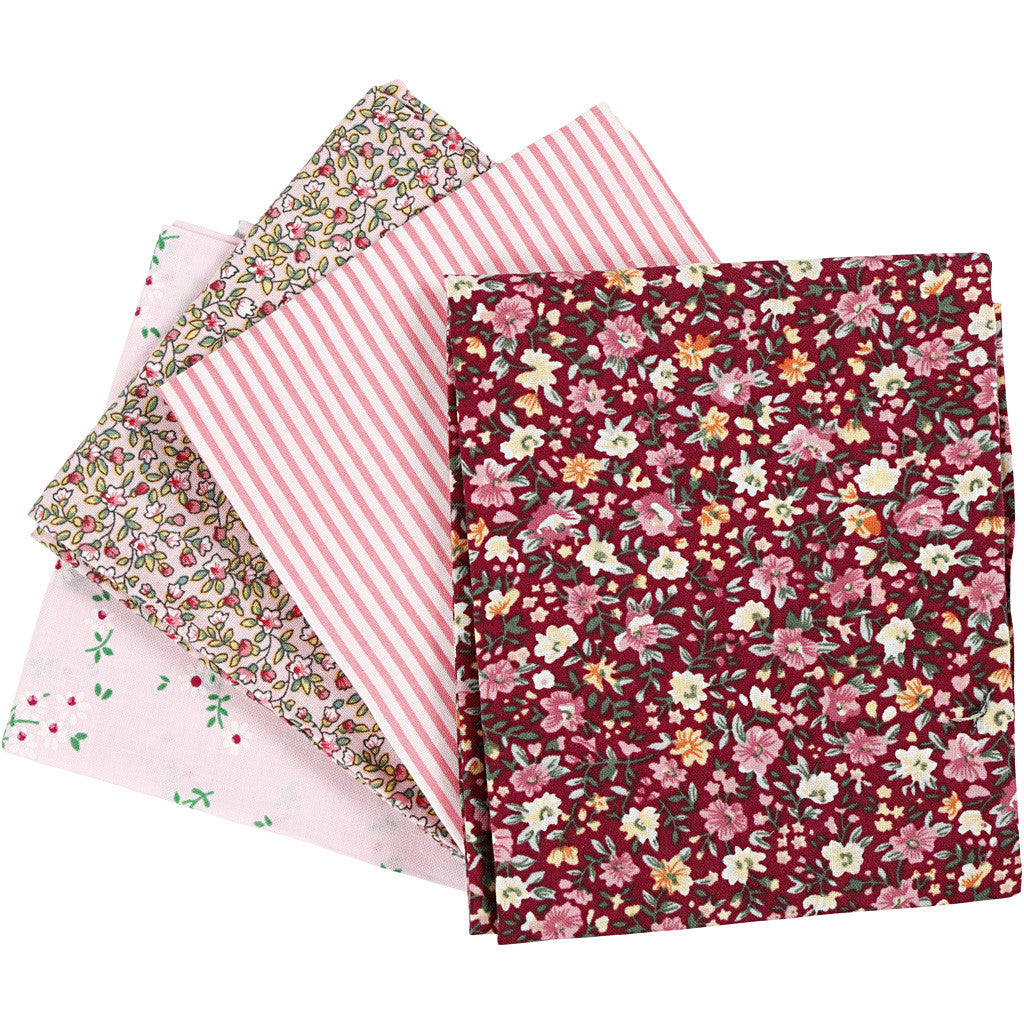 Patchwork Fabric, size 45x55 cm, 100 g, rose, 4 pc/ 1 bundle [HOB-441832]