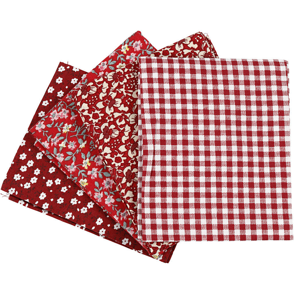 Patchwork Fabric, size 45x55 cm, 100 g, red, 4 pc/ 1 bundle [HOB-441833]