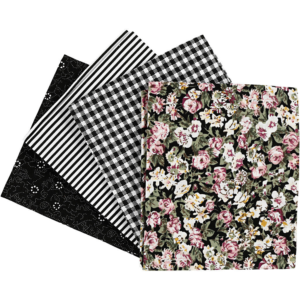 Patchwork Fabric, size 45x55 cm, 100 g, black, 4 pc/ 1 bundle [HOB-441834]