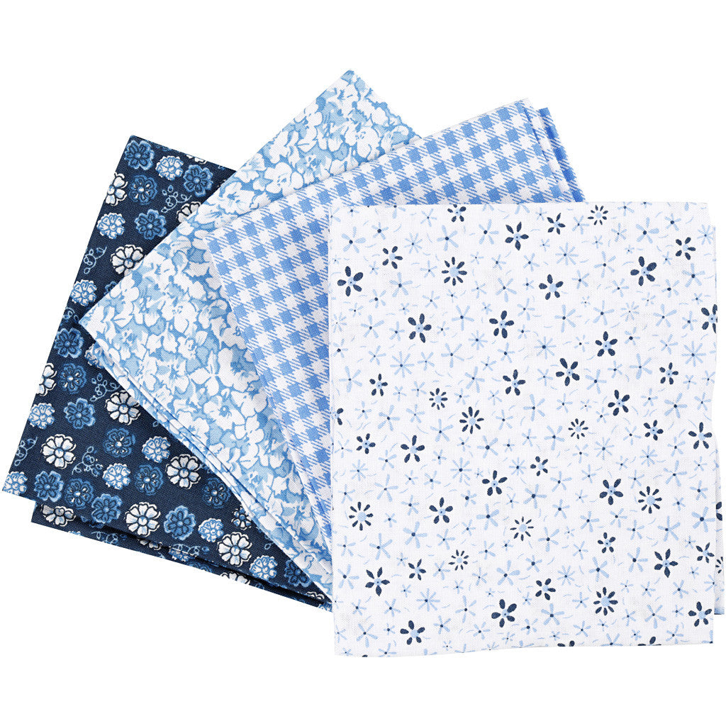 Patchwork Fabric, size 45x55 cm, 100 g, blue, 4 pc/ 1 bundle [HOB-441835]