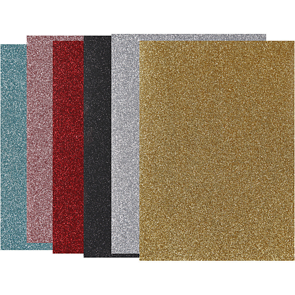 Iron On Foil, sheet 148x210 mm, glitter, assorted colours, 6x10 sheet/ 1 pack [HOB-44337]