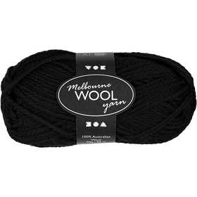 Melbourne Wool Yarn, L: 92 M, black, 50 g/ 1 ball [HOB-44724]
