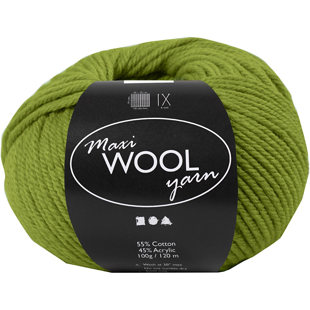 Wool Yarn, L: 125 M, olive green, 100 g/ 1 ball [HOB-447413]