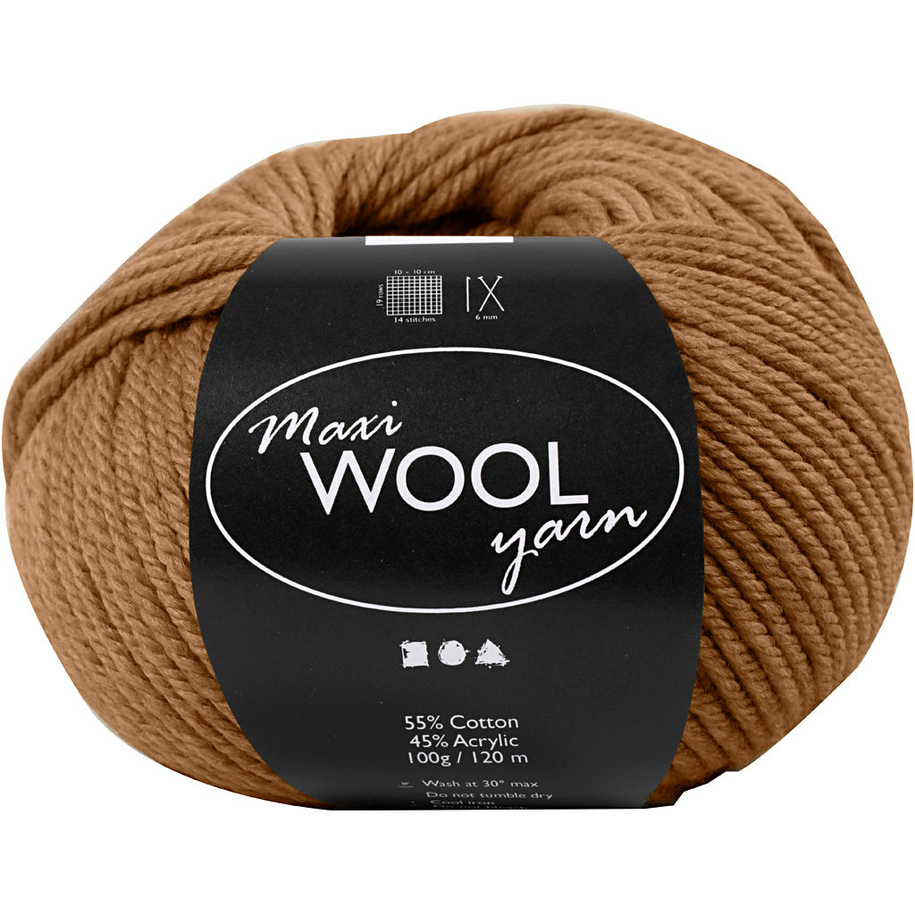 Wool Yarn, L: 125 M, light brown, 100 g/ 1 ball