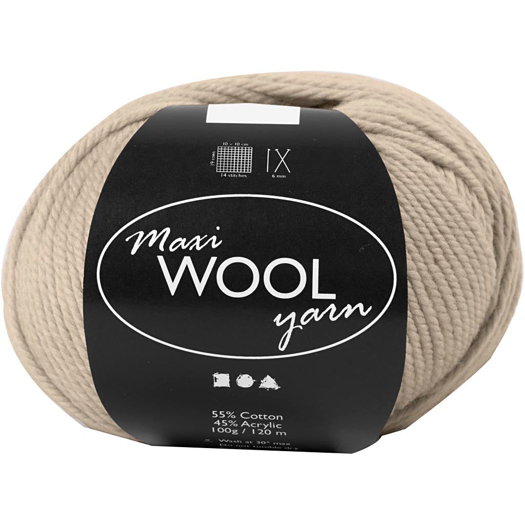 Wool Yarn, L: 125 M, sand mixture, 100 g/ 1 ball [HOB-447416]
