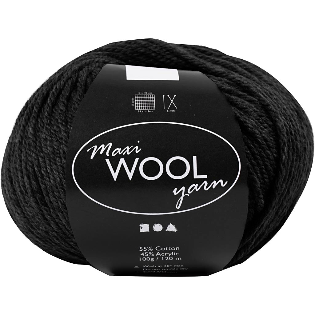 Wool Yarn, L: 125 M, black, 100 g/ 1 ball [HOB-447420]