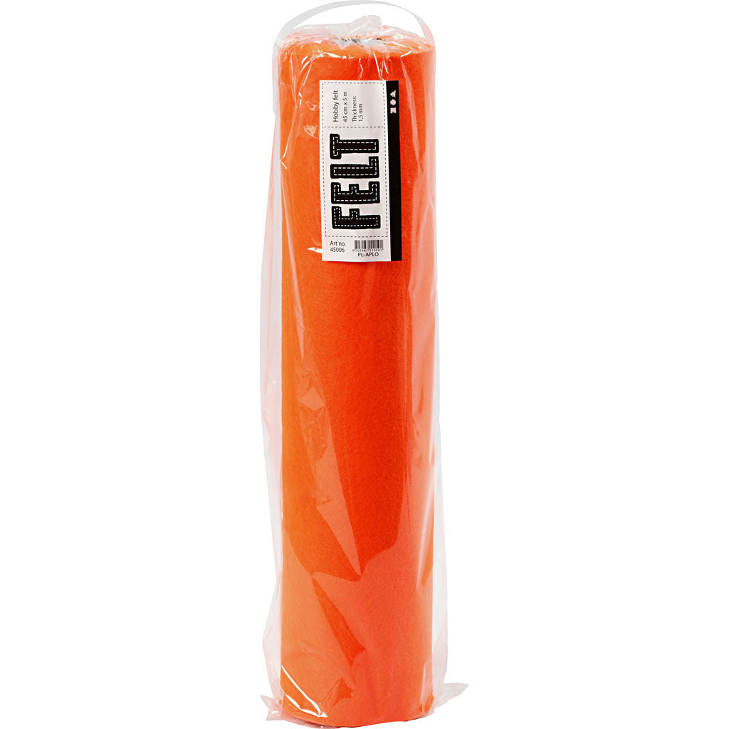 Craft felt, W: 45 cm, thickness 1,5-2 mm, 180-200 g, orange, 5 m/ 1 roll [HOB-45006]