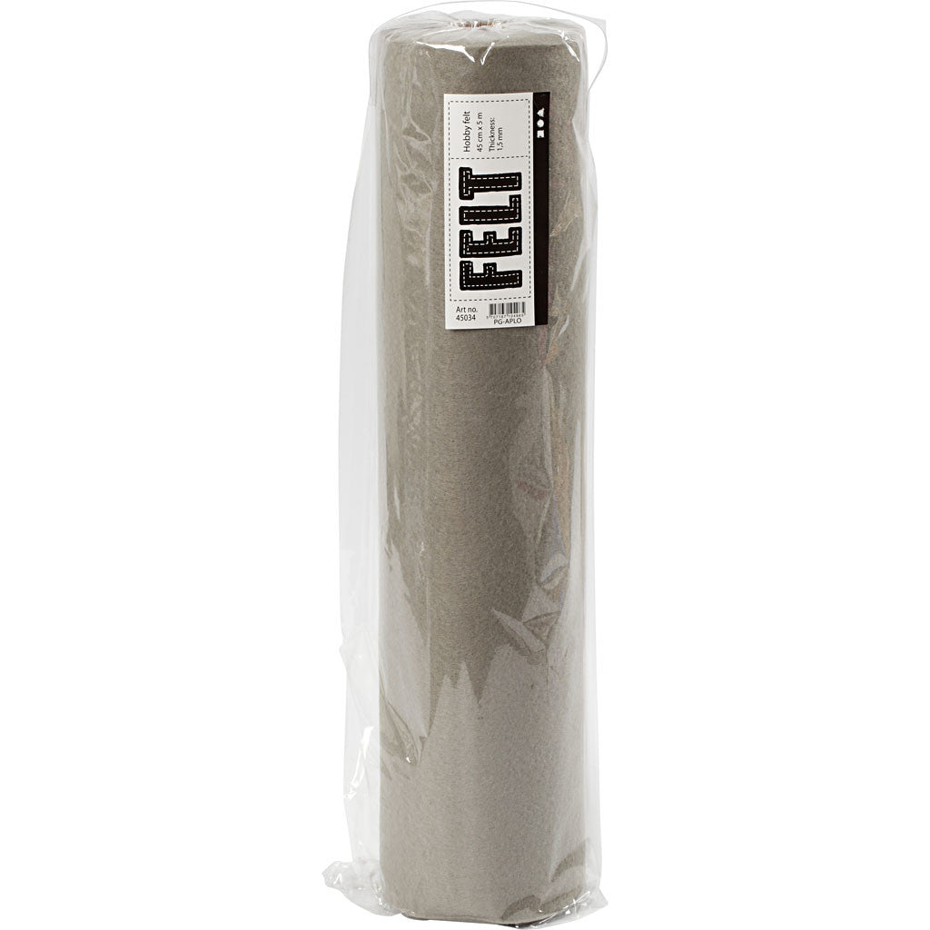 Craft felt, W: 45 cm, thickness 1,5-2 mm, 180-200 g, grey, 5 m/ 1 roll [HOB-45034]