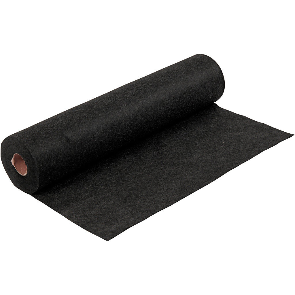Craft felt, W: 45 cm, thickness 1,5-2 mm, textured, 180-200 g, black, 5 m/ 1 roll
