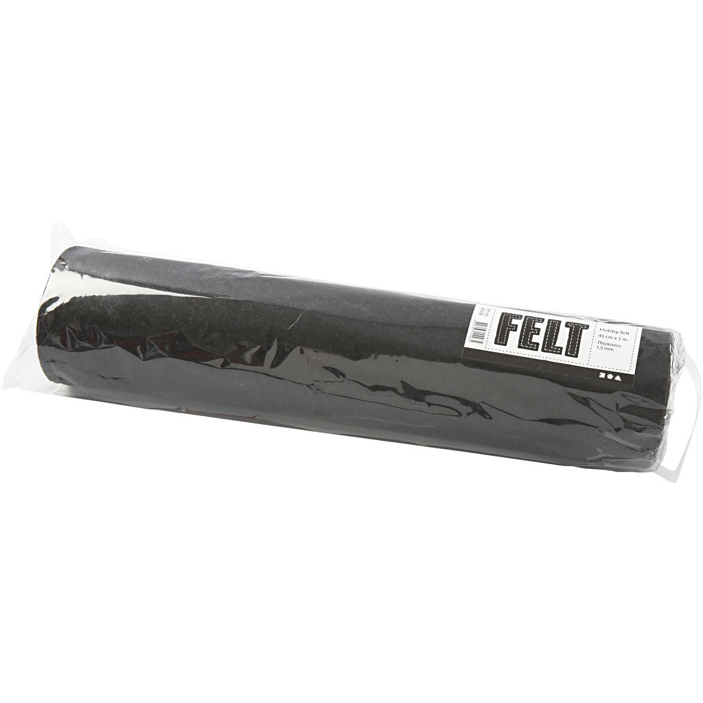 Craft felt, W: 45 cm, thickness 1,5-2 mm, textured, 180-200 g, black, 5 m/ 1 roll [HOB-45038]