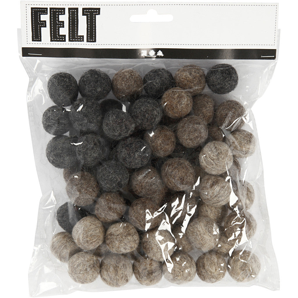 Felt Balls, dia. 20 mm, natural, 64 pc/ 1 pack [HOB-45109]