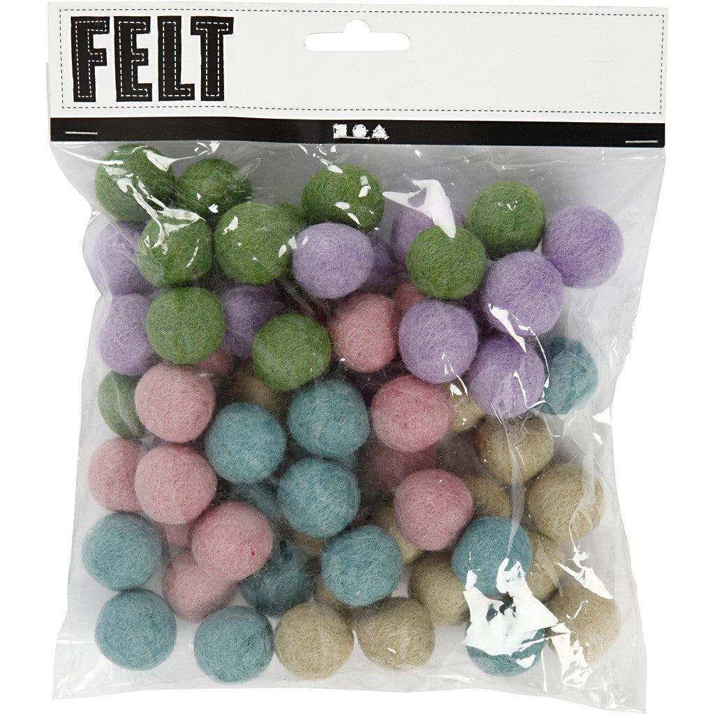 Felt balls, dia. 20 mm, pastel colours, 64pc/ 1 pack [HOB-45135]