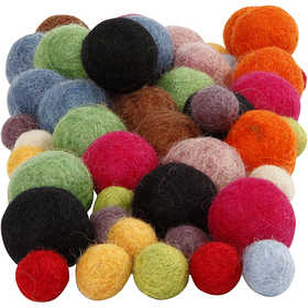 Felt Balls, dia. 10+20 mm, assorted colours, 52 pc/ 1 pack [HOB-45148]