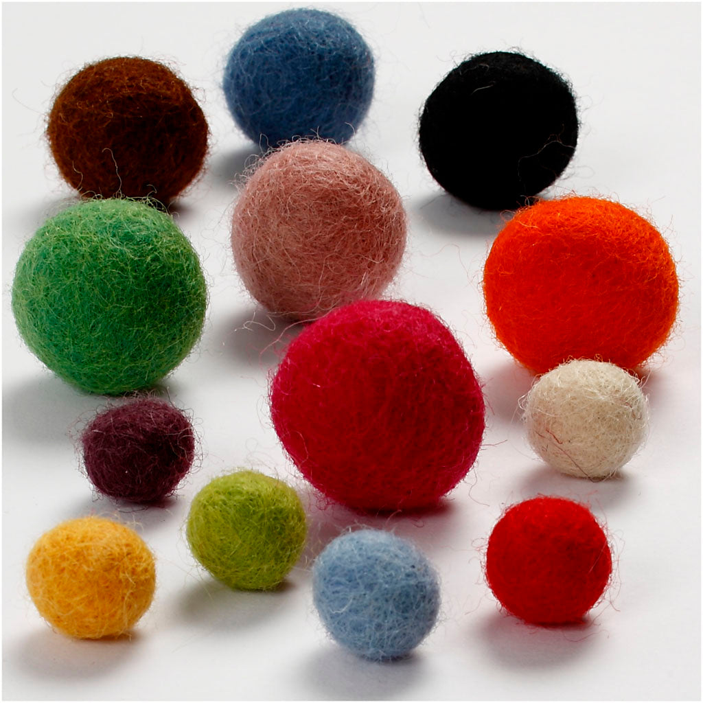 Felt Balls, dia. 10+20 mm, assorted colours, 52 pc/ 1 pack [HOB-45148]