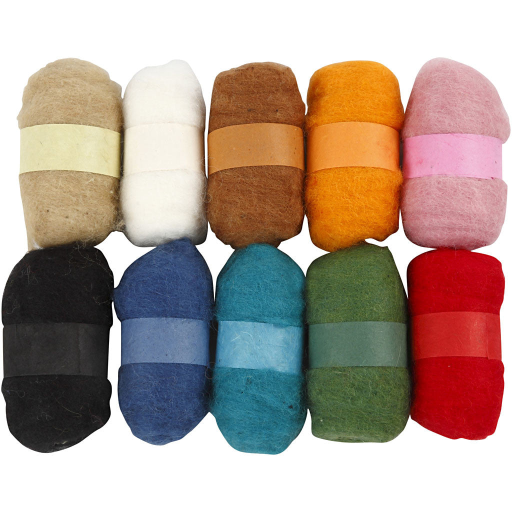 Carded Wool, assorted colours, 10x25 g/ 1 pack [HOB-45196]