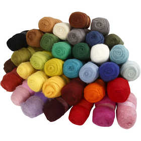Carded Wool, assorted colours, 35x100 g/ 1 pack [HOB-45198]
