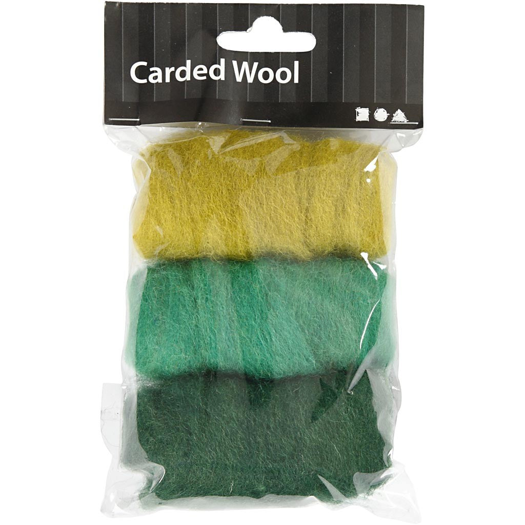 Carded Wool, green/turkis harmony, 3x10 g/ 1 pack [HOB-45336]
