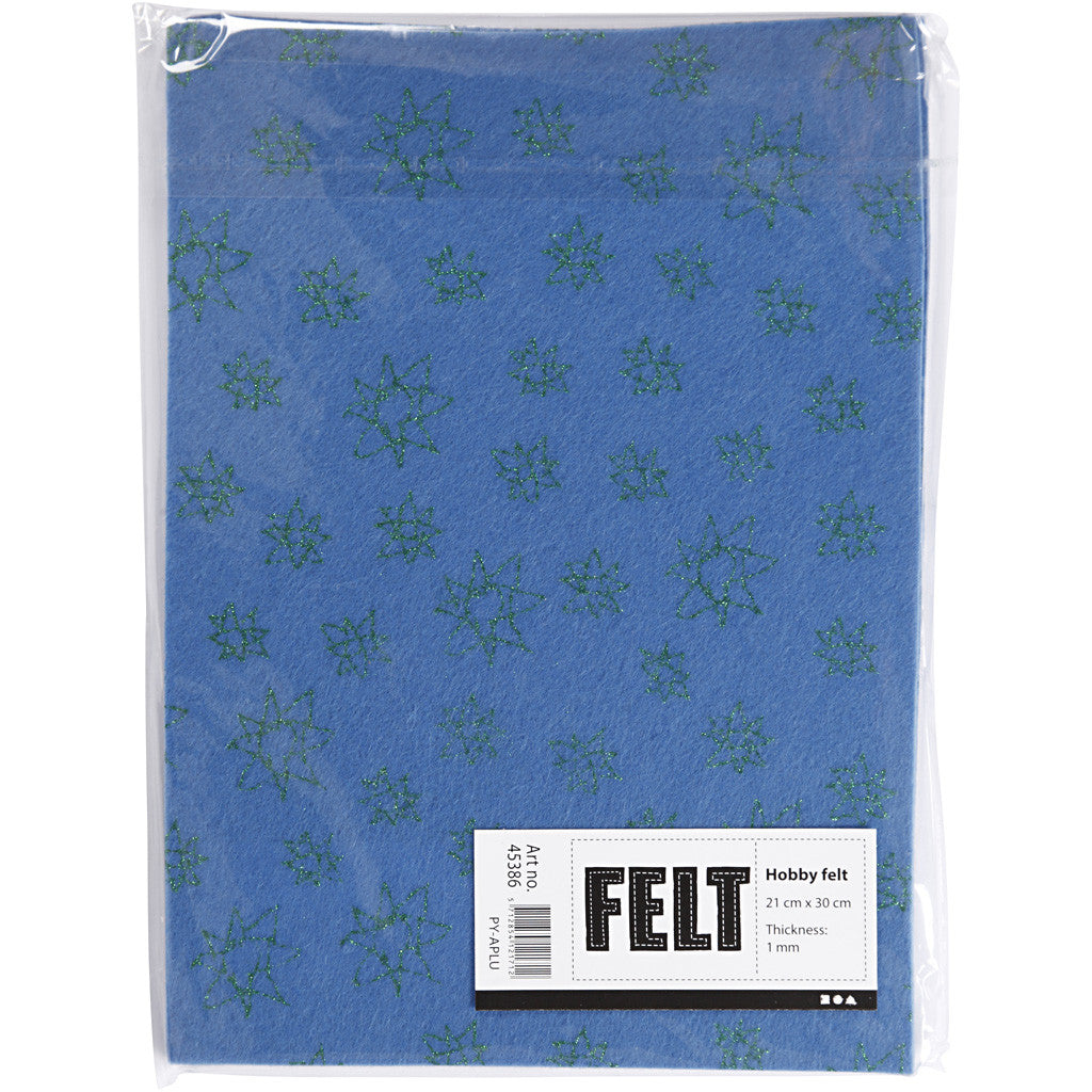 Craft Felt, A4, sheet 210x297 mm, thickness 1,5-2 mm, blue, 10 sheet/ 1 pack [HOB-45386]