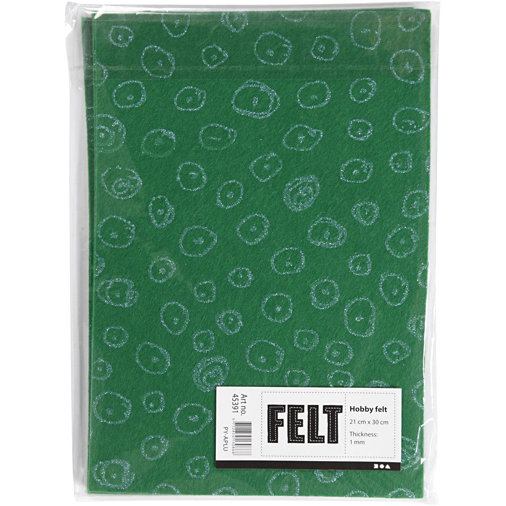 Craft Felt, A4, sheet 210x297 mm, thickness 1,5-2 mm, green, 10 sheet/ 1 pack [HOB-45391]