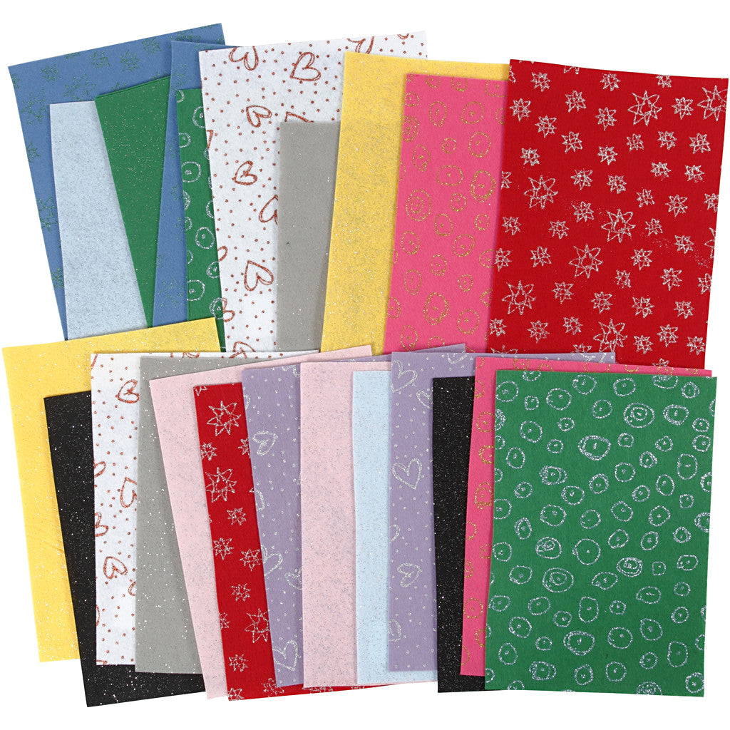 Craft Felt, sheet 21x30 cm, thickness 1,5-2 mm, Content may vary , assorted colours, 24 sheet/ 1 pack [HOB-45394]