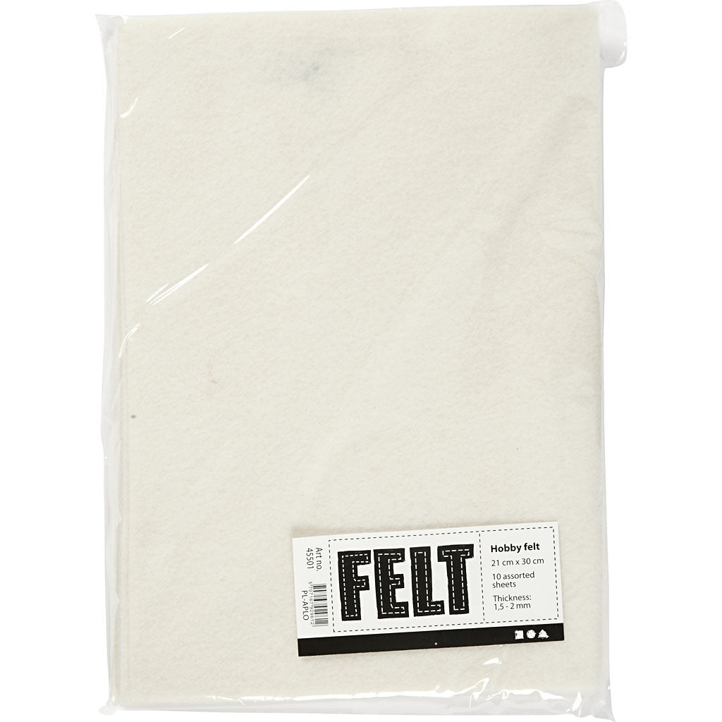 Craft felt, A4, sheet 210x297 mm, thickness 1,5-2 mm, off-white, 10 sheet/ 1 pack [HOB-45501]