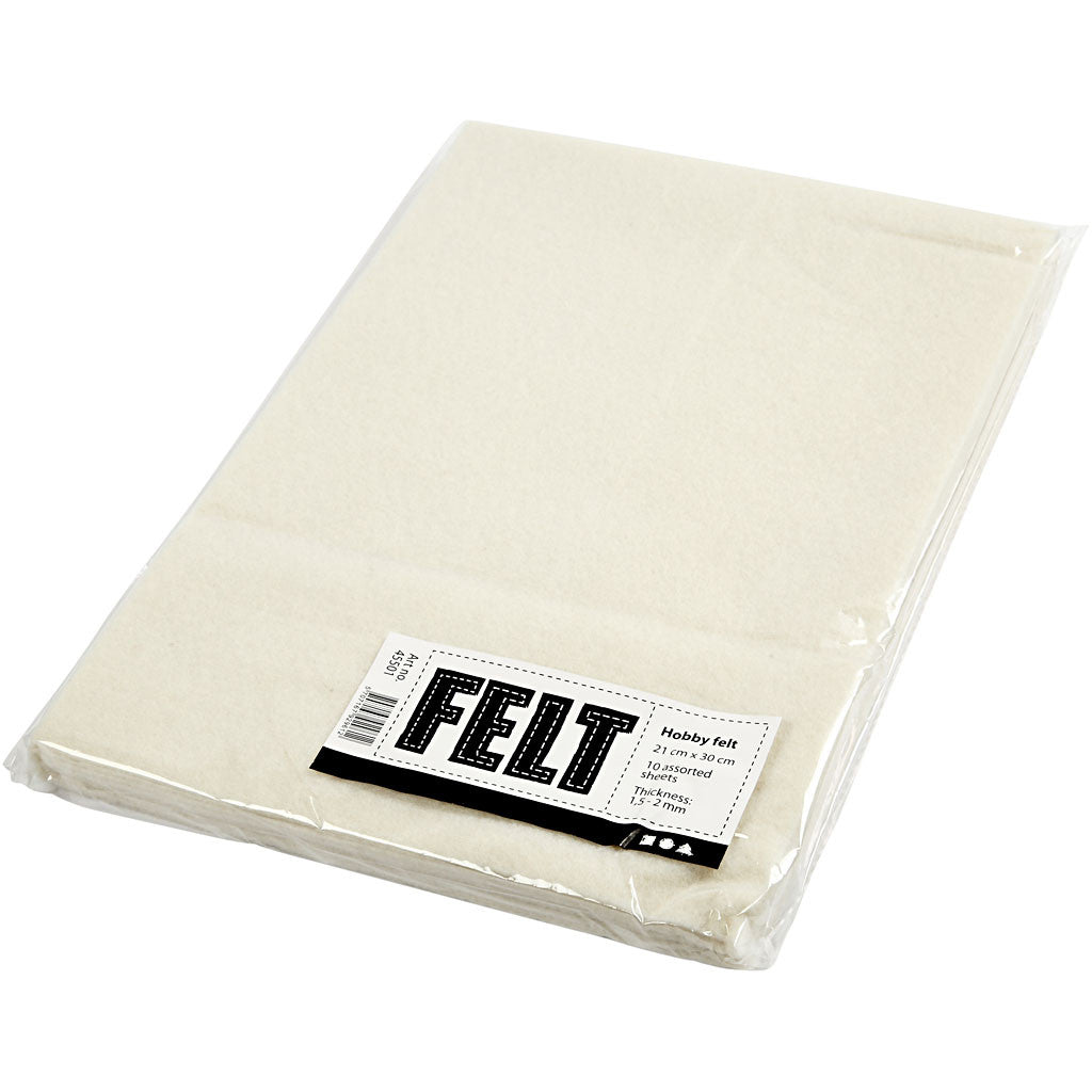 Craft felt, A4, sheet 210x297 mm, thickness 1,5-2 mm, off-white, 10 sheet/ 1 pack [HOB-45501]