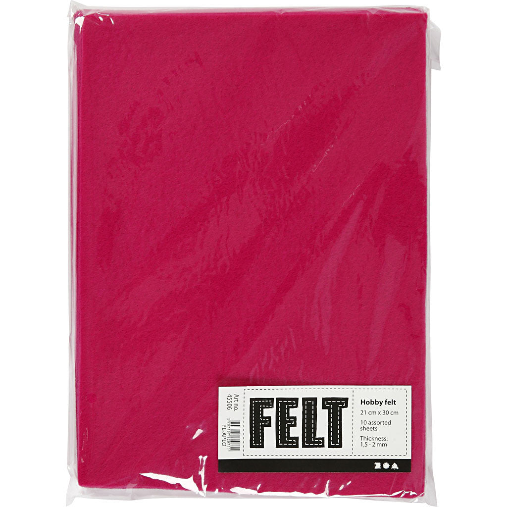 Craft felt, A4, sheet 210x297 mm, thickness 1,5-2 mm, cerise, 10 sheet/ 1 pack [HOB-45506]