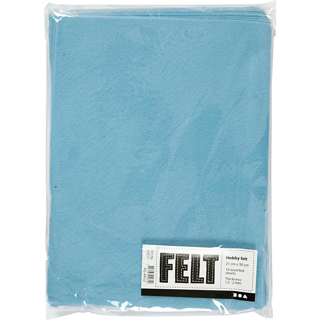 Craft felt, A4, sheet 210x297 mm, thickness 1,5-2 mm, light blue, 10 sheet/ 1 pack [HOB-45511]