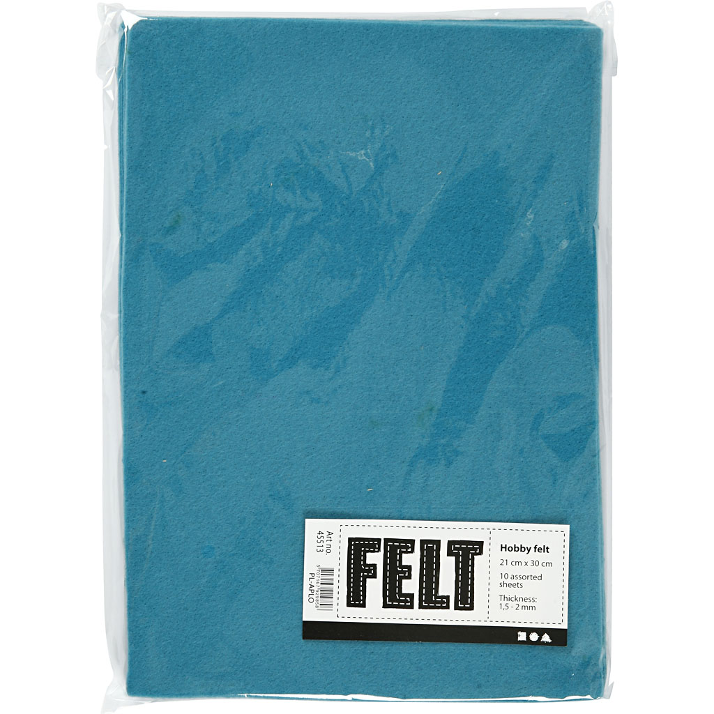 Craft felt, A4, sheet 210x297 mm, thickness 1,5-2 mm, turquoise, 10 sheet/ 1 pack [HOB-45513]
