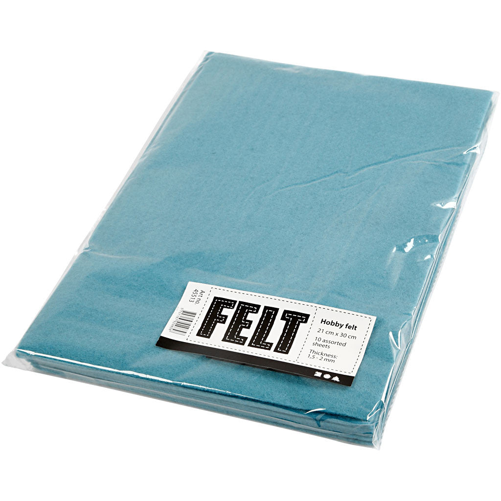 Craft felt, A4, sheet 210x297 mm, thickness 1,5-2 mm, turquoise, 10 sheet/ 1 pack [HOB-45513]
