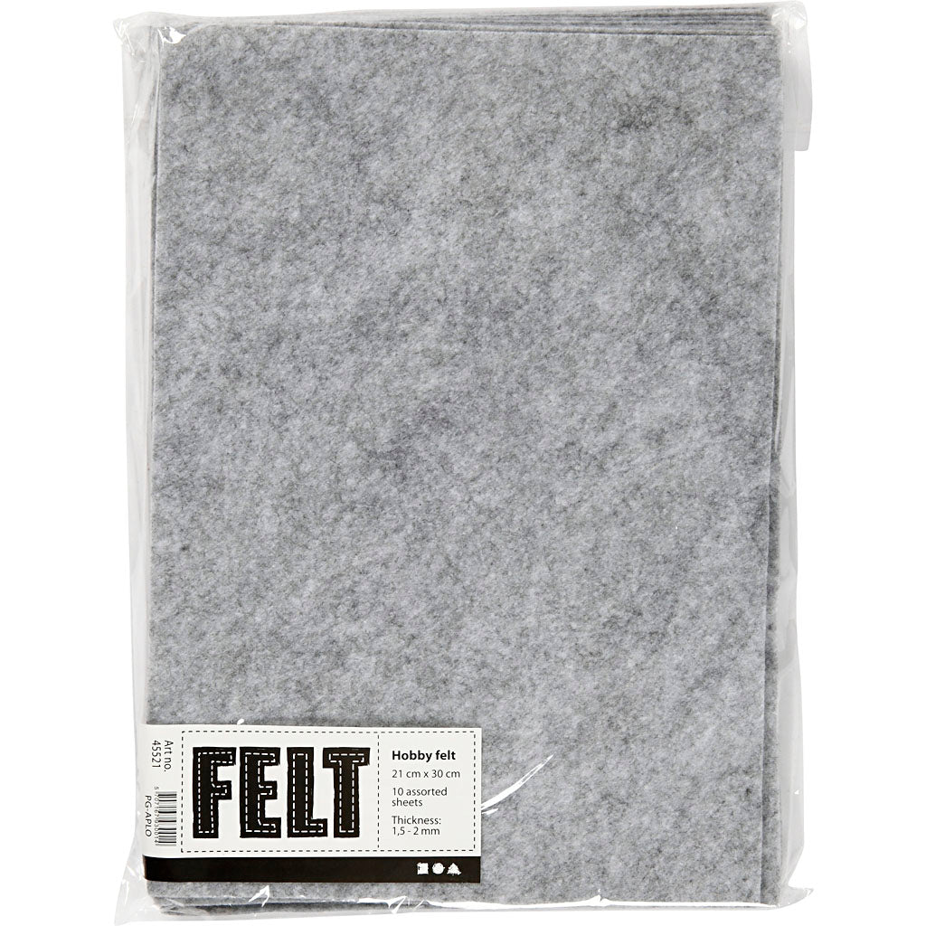 Craft felt, A4, sheet 210x297 mm, thickness 1,5-2 mm, textured, grey, 10 sheet/ 1 pack [HOB-45521]